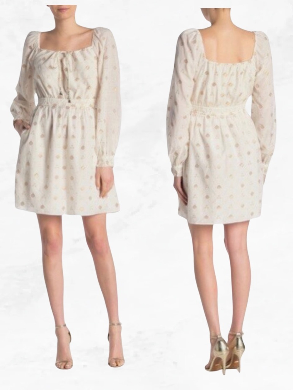 Joie Manora Ivory Mini Dress Long Sleeve Square Neck L NWT Boho Cottagecore
